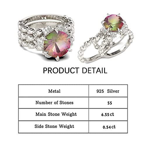 Jeulia 8.4 Carat Interchangeable Wedding Ring Set 925 Sterling Silver Round Cut Engagement Rings Cubic Zirconia Solitaire Promise Bridal Rings Anniversary Promise With Jewelry Gift Box (Rainbow, 6) #TOP4