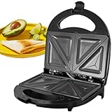 Sandwichmaker, für gegrillte Sandwichtoasts in Dreiecksform, Antihaftbeschichtete Platten (Leichte Reinigung, kein Anbrennen, kein Auslaufen), Aufheizleuchte