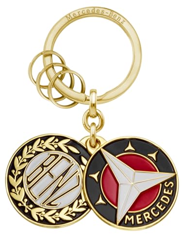 Mercedes Benz, Llavero Modelo Sindelfingen con Logotipo de la Marca Benz de 1909 y de la Marca Mercedes de 1916. Color Negro, Dorado y Rojo. Producto Oficial Collection.