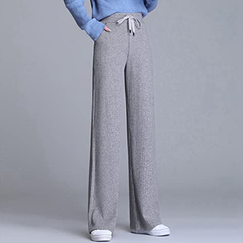 Pantalon large en cachemire femme tricot épais taille haute droit hiver confortable