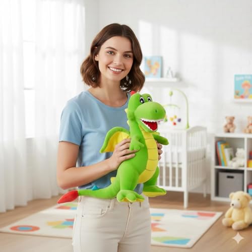 Image of Plush Stuffed Animal Toy | Ultra Soft and Cuddly Teddy for Kids and Adults | Cute Hugging Doll for Gifting, and Bedroom Decor (Green Dragon)