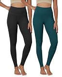 ODODOS 2-Pack Buttery Soft Lounge Yoga Leggings for Women Full Length 28' High Waist Yoga Pants, Black+Forest Teal, Small