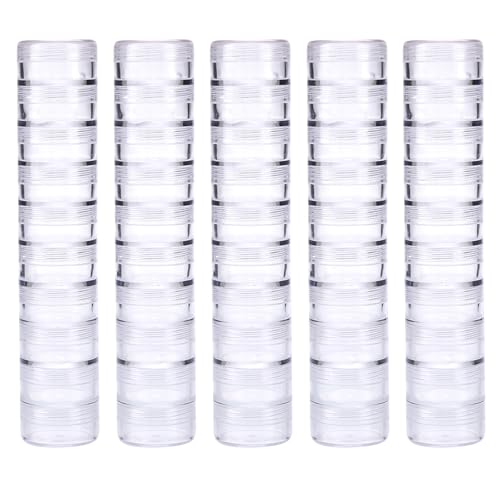 Image of BAOFALI 50 PCS Stackable Plastic Containers, Clear Storage Box Round Organizer Jars for Beads, Buttons, DIY Art CraftJewelry Nail Accessory (919x3.5cm / 7.5X.5inch)