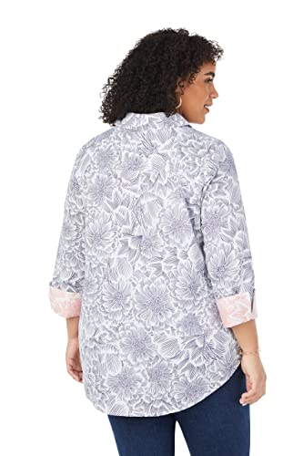 Foxcroft Womens Faith 3/4 Sleeve Floral Burst Blouse Tunic Shirt, Soft Indigo, 16 Plus #TOP1
