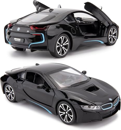 Image of AEXONIZ BMW i8 Die-Cast Model Car for Kids 1:24 Scale with Openable Doors & Pull-Back Action,Premium Toy Gift,Luxury car Toy for Kids(Black-Pack of 1)