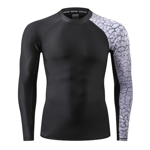 Image of HUGE SPORTS Men's Rash Guard Long Sleeves UPF 50+ UV Sun Protection Quick Drying Splice Compression Swim Shirts