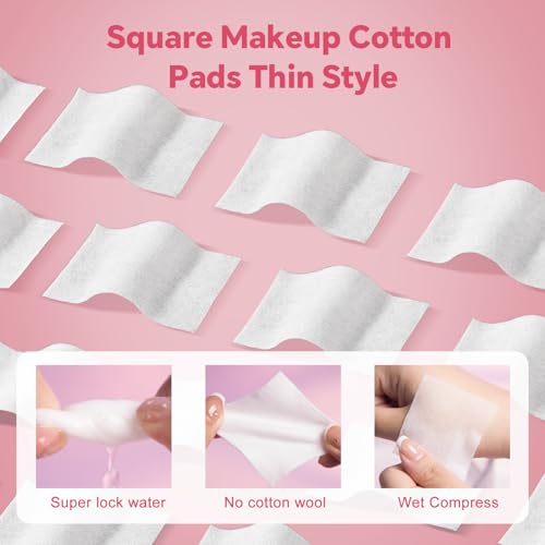 ICOTLE Square Makeup Cotton Pads, 100 Thick and 400 Ultra-Thin, Soft, Lint-Free Pads for Makeup Removal, Toner Application and Daily Skincare