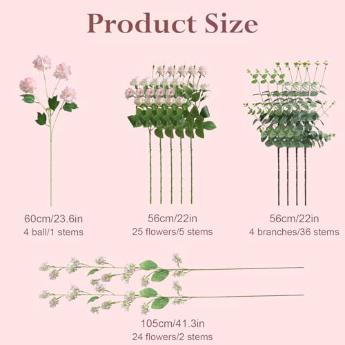 Serra Flora 10pcs Faux Silk Rose Artificial Flowers for Vase, Indoor Bulk Fake Eucalyptus with Stems for DIY Bouquet Centerpieces Wedding Fillers Arrangements Shower Decorations