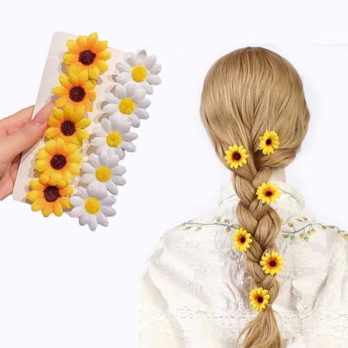 10PCS Daisy Hair Clips White Yellow Sunflowers Hairpin Cute Duckbill Clip Side Clip Spring Summer Floral Hair Accessories for Back to School Birthday Cosplay Party Decoration