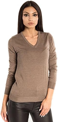 KNITTONSWomen's Cashmere Soft 240gr Merino Wool V-Neck Sweater Pullover Top