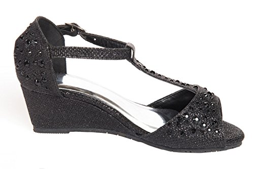 Image of Olivia K Girls Glitter and Rhinestone Open Toe Wedge Heel (Toddler /Little Girl)