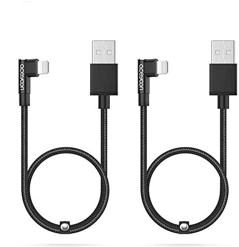 aceyoon MFi Lightning, Lot de 2 Cable Lightning Coudé Charge & Synchro 90 Degres Cable Lightning Court 30cm en Nylon Tressé Compatible avec iPhone11 XS Max XR XS X 8 7 etc