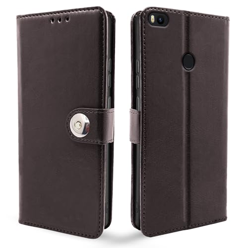 Image of Pikkme Mi Max 2 Flip Cover Leather Finish | Inside TPU with Card Pockets | Wallet Stand and Shock Proof | Complete Protection Button Flip Case (Coffee)