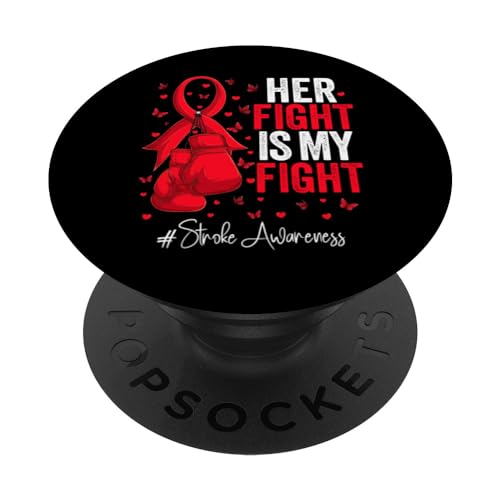 Red Ribbon Survivor Fighter Stroke Awareness PopSockets Swappable PopGrip, Black