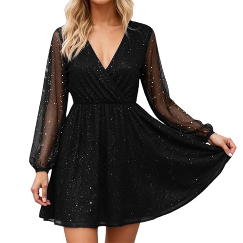 WVONIF - Femme Robe Col V Elegant Manches Longues Taille Haute Plissée Elastique Maxi Robes Casual Solide Cassique de Manche Lanternes Haut Ensemble Femme Jupe Et Haut Veste Déguisement de (Z8 Noir,XXL)
