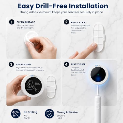 Image of UV Toothbrush Sanitizer Holder with UVA+UVC, Wall Mounted & Portable, Antibacterial Dispenser, Toothbrush Holders for Bathroom Wall, Brush Holder for Oral Care, Rechargeable - 2 Qty