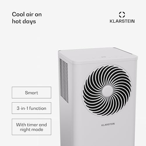 KLARSTEIN Draagbare airconditioning, 7.000 BTU, 3-in-1 airconditioner, draagbaar, met koeling, luchtontvochtiger en ventilator, app/spraakbesturing via Alexa/Google, energiezuinig, voor ruimtes tot 25 - Afbeelding 3