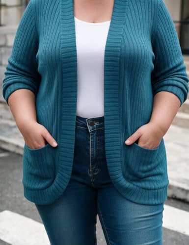 Sherosa Ladies Plus Size Cardigan Sweaters for Business Casual Tea Blue 2X - image 6