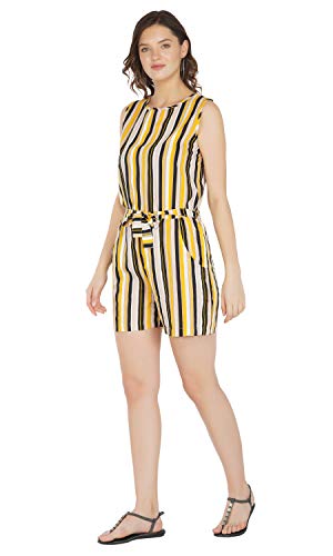Image of PALOMI Women's Knee Length Rayon Sleeveless Short Jumpsuit with Belt and Pockets