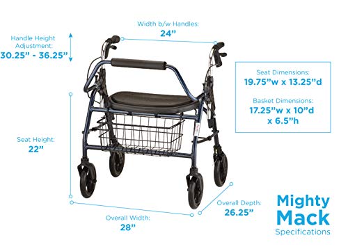 Nova Mighty Mack Heavy Duty Rollator Walker 500 Lb Weight Capacity, Blue #TOP2