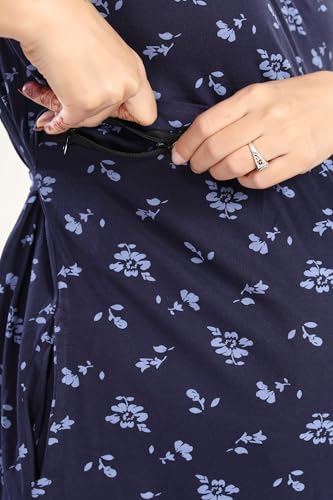 Image of Fabme Women's Full Length Printed Pre and Post Pregnancy Pure Cotton Nursing Nightdress Nighty