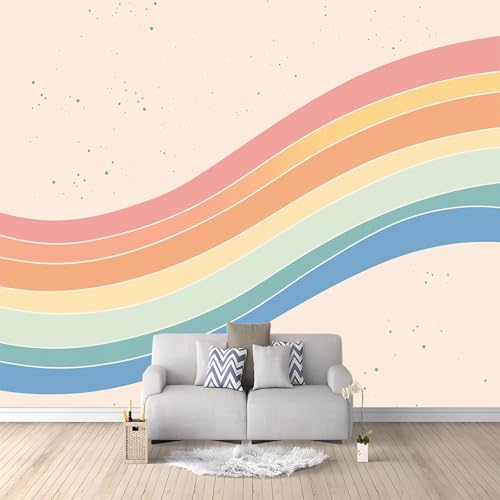 Papel pintado mural Línea de arcoíris curva papel pintado no tejido Amarillo Adecuado para habitación infantil, salón y dormitorio 250 x 175 cm papel pintado mural