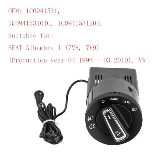 LithTor Interruttore Luci Automatico 1C0941531 3BD941531 con Sensore Luce per Golf MK4 Passat B5 Polo 9N Beetle Sharan Alhambra Octavia Scheinwerferschalter T5