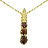 18ct Gold Pendant & Chain Necklace with Natural Garnet Womens Trilogy Pendant & Chain Necklace - Chain length 16
