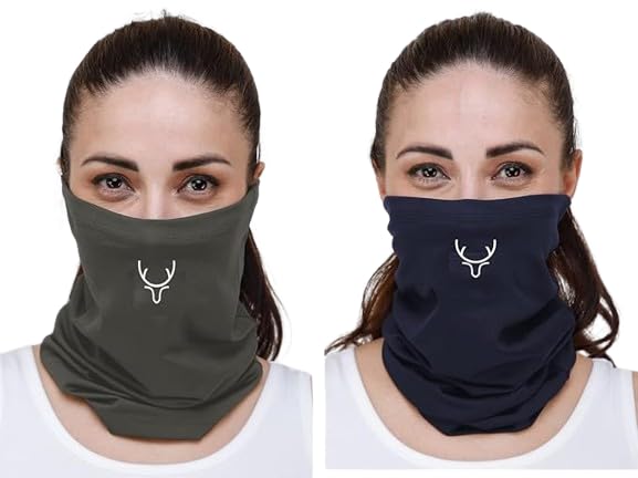 PANTAR Bamboo Bandana Headband and Face Mask for Men & Women | Super Soft | Odour-free & Breathable | Durable & Multipurpose GREY & NAVY BLUE Bandana Mask for Dust, Pollution & UV Protection 02 pc