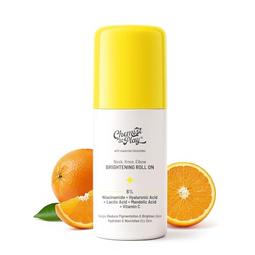 Chemist at Play Brightening & Whitening Roll On for Neck, Knee & Elbow with 6% Vitamin C + Hyaluronic Acid + AHAs + Niacinamide + Ceramides Exfoliates, Brightens Skin & Hydrates Dry Skin 40 ml