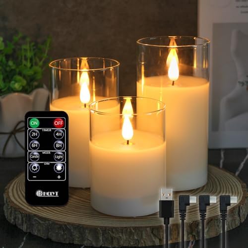 Rechargeable Flameless Glass Pillar Candles–Easter Flameless Cand...