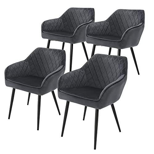 Ml-Design Set 4x Sillas De Comedor Antracita Estilo Moderno Asiento Tapizado Aspecto Terciopelo Patas De Metal Negras Con Respaldo Y Apoyabrazos Ml-Design Set 4x Sillas De Comedor Antracita Estilo Moderno Asiento Tapizado Aspecto Terciopelo Patas De Metal Negras Con Respaldo Y Apoyabrazos
