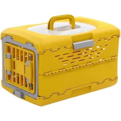 ペットキャリー 航空ケース 折りたたみ ケース 航空輸送ボックス ペットケンネル 猫用 犬用 軽量 通気性 換気 REENEW 収納便利 犬猫兼用ハードクレート 旅行 56*33*37cm (イエロー)