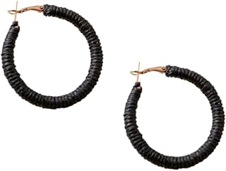 Handmade Rattan Earrings - Large Circle Braided Straw Wicker Drop Earrings - Light Weight Summer Hoops