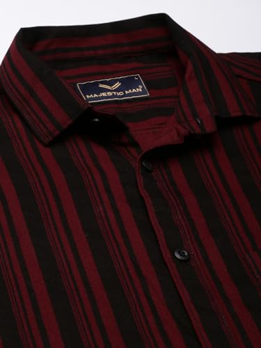 Image of Majestic Man Men's Standard Slim Fit Striped Pure Cotton Casual Shirt
