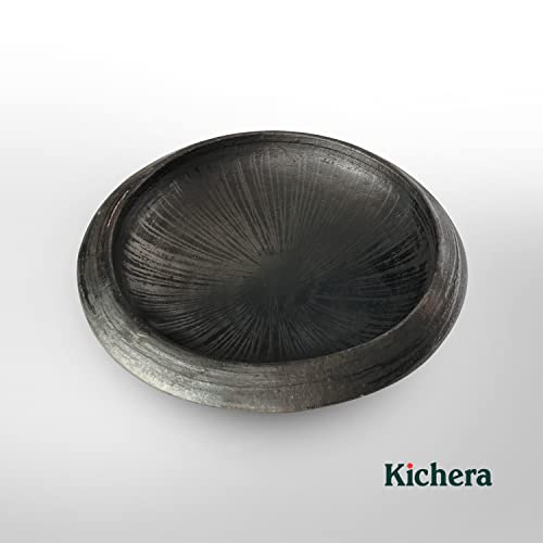 Image of Kichera 9.5 Inch Clay Tawa /Frying Pan /Appam /Pathiri Chatti for Cooking & Serving (Black)