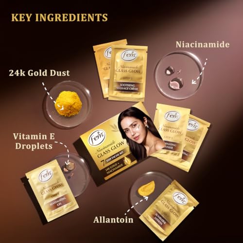 Image of Fem Glass Glow Facial Kit with 24K Gold & Niacinamide - 35ml | Instantly Brightens & Revives Glow | Reduces Dullness & Dark Spots | Deeply Nourishes, Purifies Pores & Firms Skin