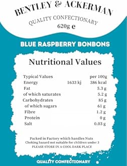 Blue Raspberry Bonbons - (605g) Original Retro Tangy Blue Raspberry Bonbons in a Jar By Bentley & Ackerman's Sweet Shop - Vegetarian