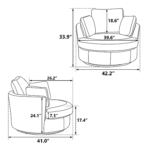 HomSof 42.2\" W Swivel Accent Barrel Chair and Half Swivel Sofa with 3 Pillows 360 Degree Swivel Round Sofa Modern Oversized Arm Chair Cozy Club Chair for Bedroom Living Room Lounge Hotel,Ivory Sherpa