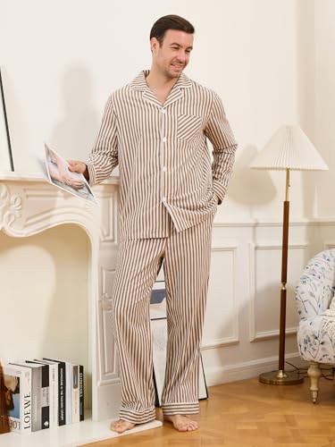 U2SKIIN Couple Pajama Sets, Soft Cotton Button-Down Striped Pajamas for Men and Women Long Sleeve Sleepwear with Pockets4