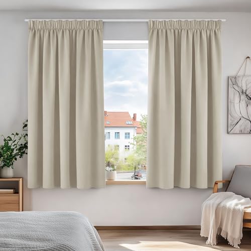 Deconovo Vorhänge Wohnzimmer mit Kräuselband Blickdicht Thermogardine Creme | 2er Set, H 160 x B 140 cm, Gardinen für Schienensystem, Wärmeisolierende Vorhänge, Gardinen Kinderzimm