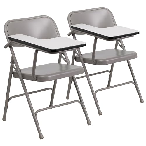 Flash Furniture Rutherford Steel Folding Chair with Right Handed Tablet Arm, Commercial Foldable Conference Room Tablet Arm Chair, Set of 2, Gray