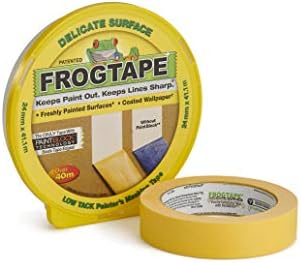 Frog Tape Yellow Delicate Surface Painters Masking Tape 24mm x 41.1m. Indoor painting and decorating for sharp lines and no paint bleed & Green Multi Surface Painters Masking Tape