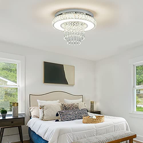 Ocwht Dimmable Crystal Chandelier For Living Room Chandelier Ceiling Light Fixture Modern Flush Mount Chandelier Light Led Chandelier For Dining Room Hallway Bedroom Chandelier With Remote Control #TOP7