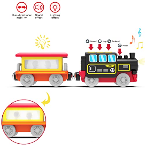 Image of Battery Operated Locomotive Train for Wooden Tracks, Motorized Train Toys for Toddlers, Trains Accessories Compatible with Thomas, Brio, Chuggington, Melissa and Doug (Battery Not Included)