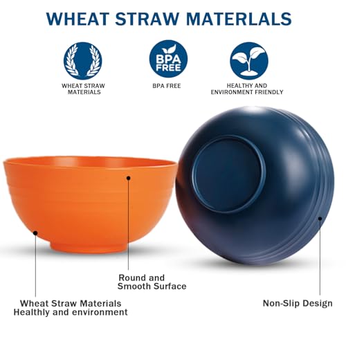 Image of Rubtlamp Wheat Straw Dinnerware Set, 16Pcs Unbreakable Plates And Bowls Sets of 4, Plastic Plates Set Reusable (Four Colors) Include Dinner Platos, Dessert Platos, Cereal Bowls, Cups for Daily