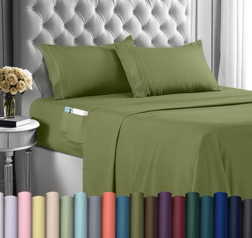 Utopia Bedding Pack of 10 Queen Sheet Set – Soft Microfiber 3 Piece Hotel Luxury Bed Sheets with Deep Pockets - Pillow Case - Side Storage Pocket Fitted Sheet - Flat Sheet (Olive)