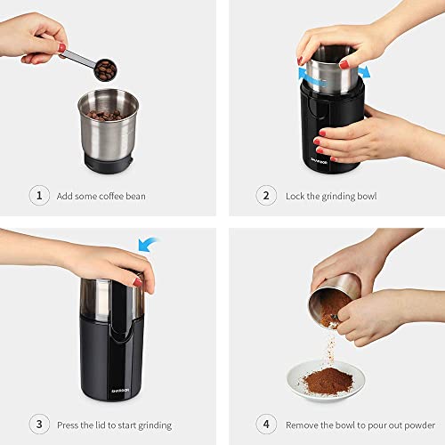 Image of SHARDOR Coffee Grinder Electric, Coffee Bean Electric, Herb, Nut Grain Grinder with 1 Removable Stainless Steel Bowl, Black