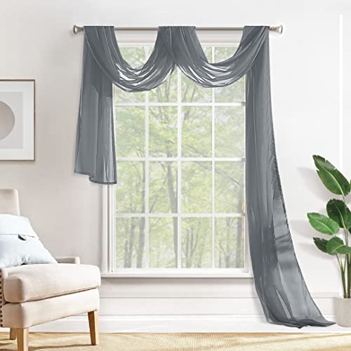 MIULEE Luxury Window Scarf Sheer Voile Elegant Topper Long Valance Solid Treatment Swags Drapes for Window Ceremony Wedding Canopy Bed 54