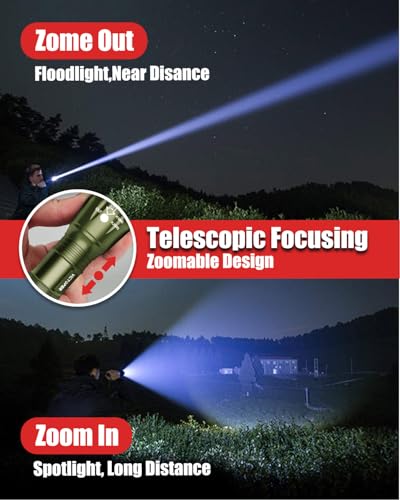 Image of Victoper LED Flashlight 2 Pack Green, Bright Tactical Torch High Lumens 5 Modes, Waterproof Zoomable Flash Light for Outdoor, Birthday Gifts for Men, Dorm Room Hiking Camping Essentials Gear for Guys